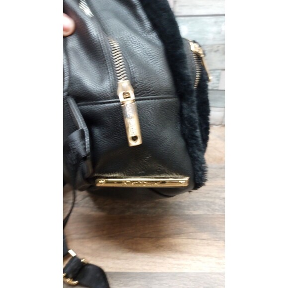 Betsey Johnson Faux Fur Black Backpack Large Logo Vegan Leather 12x11 - Picture 5 of 11